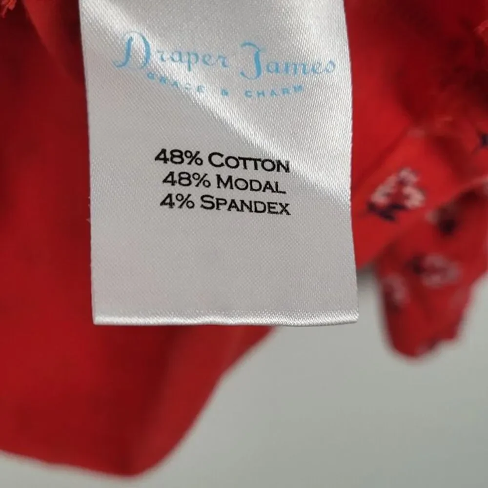 Draper James Size 1X Floral Long Sleeve Shirt Cotton Modal Stretch Red Navy - Picture 9 of 11